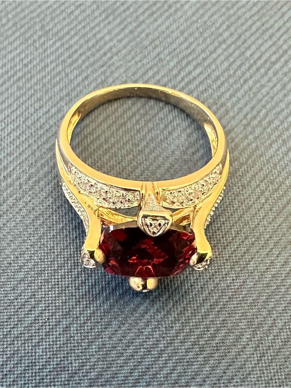 Solid 14K Gold Cushion Garnet Diamond Cocktail Ring Cardinal Prongs 7.5